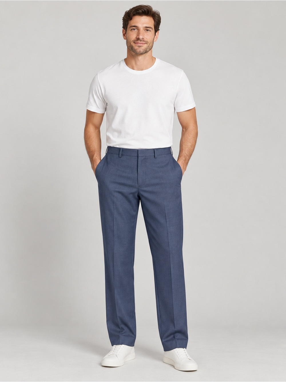 Men’s Blue Dress Pants Flat Front Stretch Trousers 36 - Unbranded
